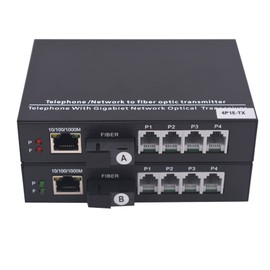 Wekuant 4 POTS Telephones and Gigabit Ethernet Over Fiber Optic Extender SC, Universal Singlemode Fiber up to 20Km and Multimode 500m A Pair