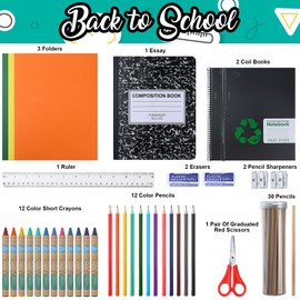 Sherr 72 Pcs 72 Pcs School Supplies Kit Elementary Back to School Essentials Stationery for Kids Girls Boys Students Includes Colored Pencil Crayon Sharpener Eraser Scissors Notebook Folder Ruler