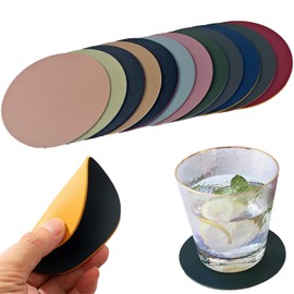 YUNYU 12-Piece Coaster Set for Drinks, Double-Sided Faux Leather Drink Coasters, Non-Slip Table Coasters in 12 Colors, Modern Coaster Set for Home, Bar & Office