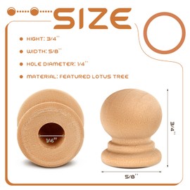 Pinkunn 100 Pcs Wood Finials Dowel Rods Caps 3/4 Inch Tall with 1/4 Inch Hole Unfinished Wood Drawer Knobs Pulls Handles Small Classic Ball Wooden Rods Caps for Crafts, DIY, Cabinet, Furniture, Drawer