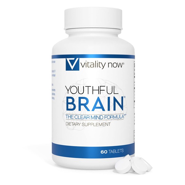 Vitality Now Youthful Brain | Memory & Brain Health Support Supplement - Brain Booster Clarity with Bacopa Monnieri, Ginkgo Biloba, B12 - Easy to Swallow Tablets - 30-Day Supply (60 Count)