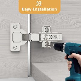 Furniware 2 pcs Soft Close Cabinet Hinge,110 Degree Half Overlay Kitchen Door Hinge,35mm Concealed Kitchen Cabinet Hinges Cabinet Door Plate with Screws