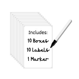 Pantryware Essentials 10 Pack Recycled Medium 12x8x9 Moving Boxes - Includes Permanent Marker and Labels - Recycled Boxes with Varying Print on Sides, White