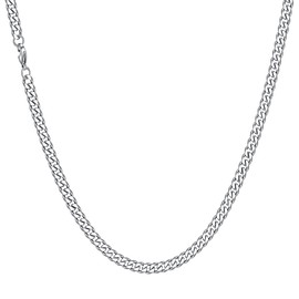 HSWYFCJY Men Chains Necklace 6MM Cuban Chain Mens Silver Curb Chain Necklaces Sturdy Cuban Link Chain Necklace Stainless Steel,18 Inches