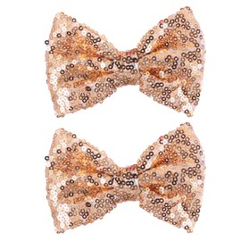 4" Champagne Sparkly Glitter Sequin Hair Bows Clips for Toddler Girls Valentines Christmas Birthday Gift Party Dress Outfit Decor Accessories Wedding Alligator Barrettes Hairpins