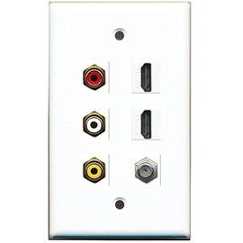 RiteAV - 3 x RCA - 2 X HDMI and 1 x Coax Cable TV Port Wall Plate - White