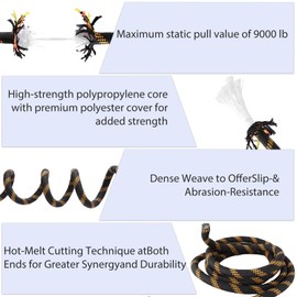 Arborist Rope Braided Polyester Climbing Rope 1/2Inch X 150Ft 48 Strands Black Bull Rope for Various Outdoor Applications,Construction,Tree,Pulling,Swing,Climbing