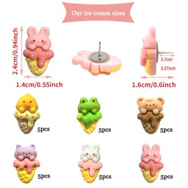YDDXAQHB 30 pcs Ice Cream Push Pins Cute Frog Pushpins Mini Decorative Thumbtacks Animal Drawing Pins Cork Board, Photo Wall, Map, Bulletin Board, Office Organization or Home Decoration