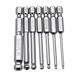 Broppe 7pcs Metric Ball End Hex Screwdriver Bit Set Magnetic Ball Head Allen bits 2MM 2.5MM 3MM 4MM 5MM 6MM 8MM 1/4 Inch Hex Shank 65MM Length