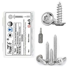 HanTof Torx Pan Head with Washer Self-Tapping Screws, M3x10 mm Star Drive Sheet Metal Screws, 304 Stainless Steel Wood Screws with Storage Box and 1 Pc T10 Drill Bit.(Pack of 100)