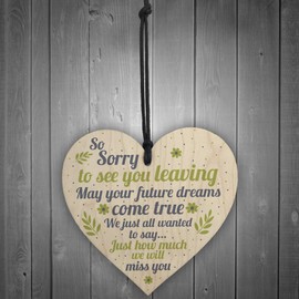 RED OCEAN Colleague Leaving Gift Wooden Hanging Heart Plaque Goodbye Thank You Friendship Gift For Friend
