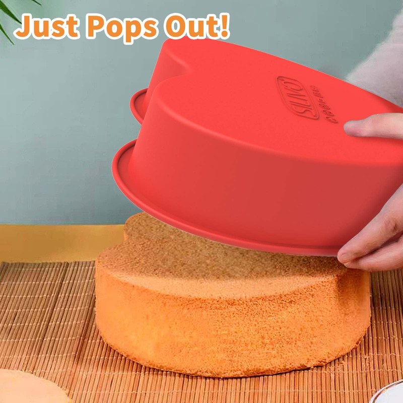 SILIVO Silicone Heart Shaped Cake Pans (2 Pack) - 9