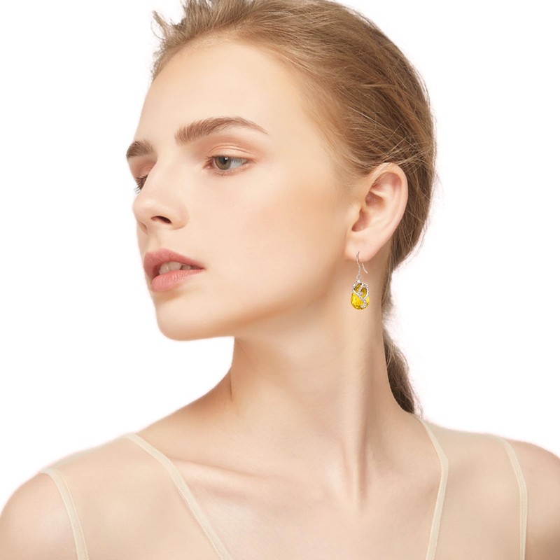 Women Sterling SilverJewelry Drop Dangle Earrings Yellow Crystal Earrings Gifts