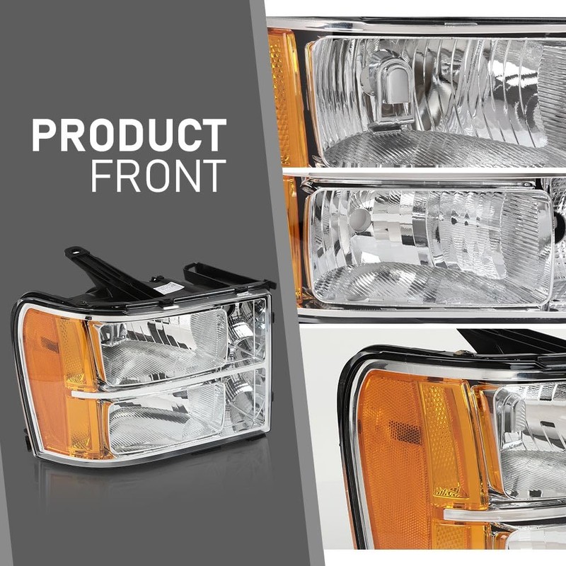 CHEDA Front Headlight Assembly Headlamp, Compatible with 2007-2013 GMC Sierra