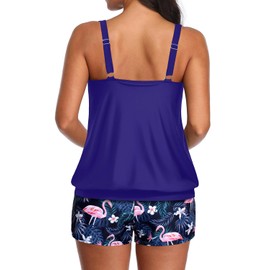 Aqua Eve Two Piece Women's Tankini Swimsuits Blouson Swim Tank Top with Shorts Modest Bathing Suits Flamingo L