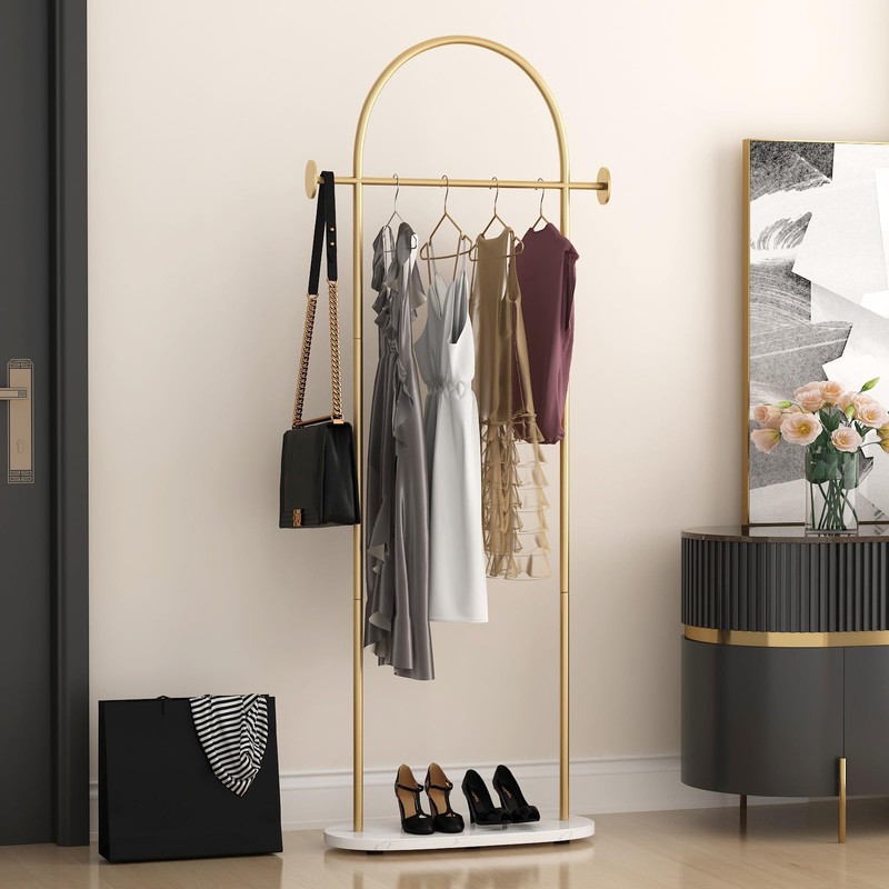 Gold Clothing Rack, Modern Clothes Rack with Shelf, Heavy Duty