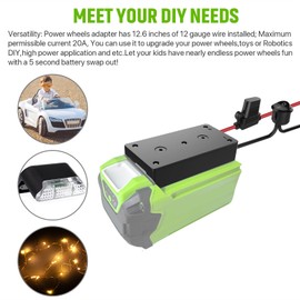 Ensayeer Power Wheel Adapter with Fuse & Switch, Secure Battery Adapter for 40V Lithium Battery, with 12 Gauge Wire, Good Power Convertor for DIY Ride On Truck, Robotics, RC Toys and Work Lights