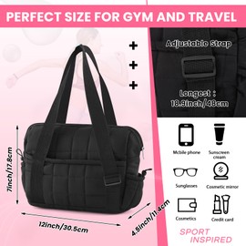 Abbylike Quilted Mini Gym Bag for Women Quilted Puffer Bag with Wet Compartment Waterproof Cute Tote for Women Sport or Travel