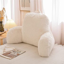 Holawakaka Standard Faux Fur Bed Rest Pillow with Arms, Rabbit Fur Reading Pillows Perfect for Adults, Teens, Kids, Arm, Back, Pregnancy Lumbar & Head Neck Coccyx Lower Back Support Cushion (Ivory)