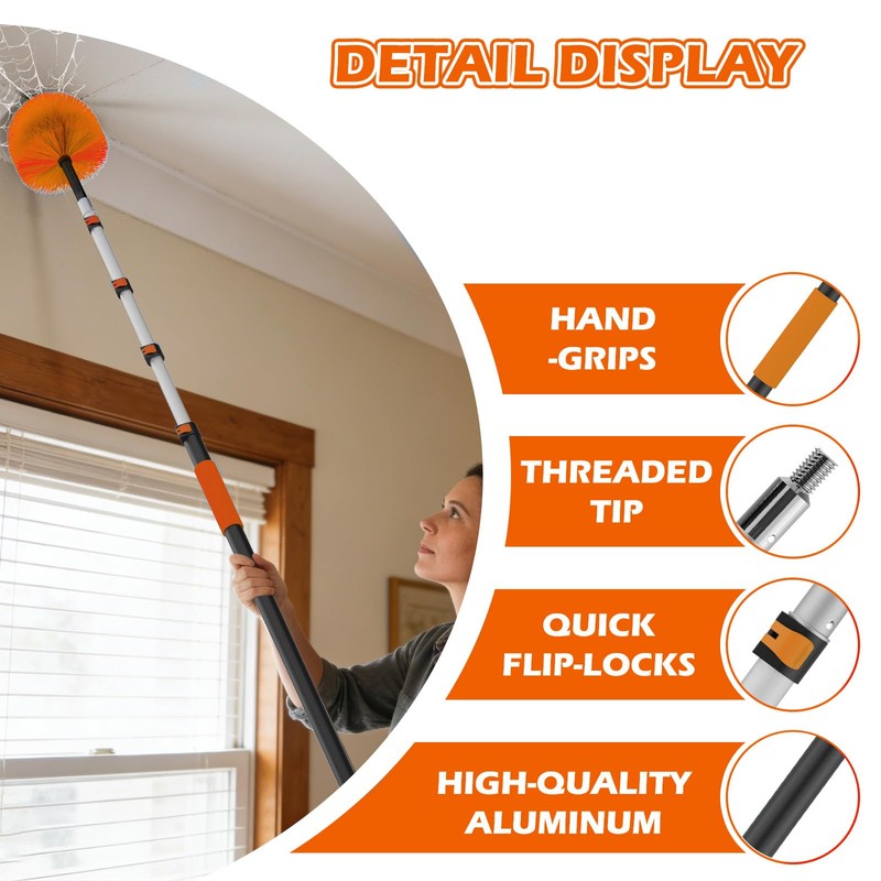 26FT Reach Cobweb Duster with Extension Pole - Spider Web