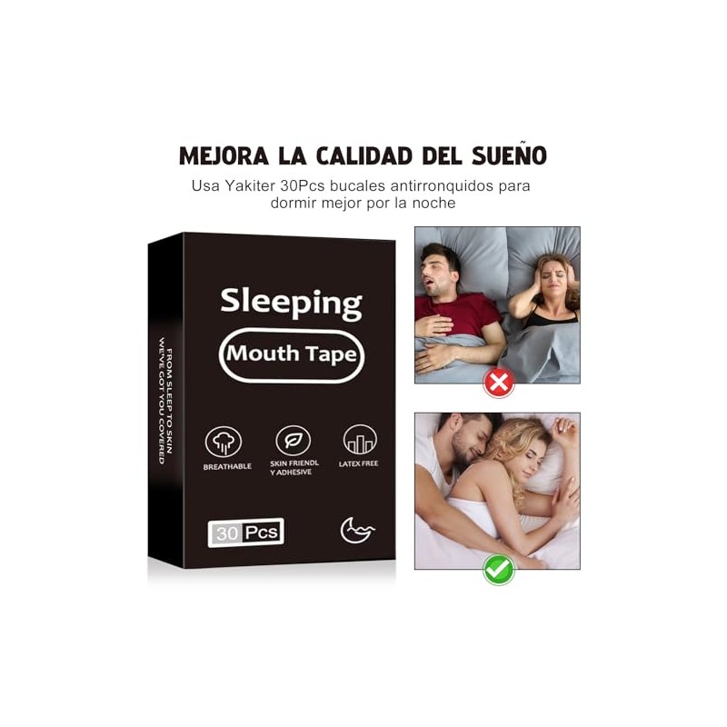Yakiter 30 PCS Bucales Antirronquidos, Cinta Bucal para Dormir Especialmente