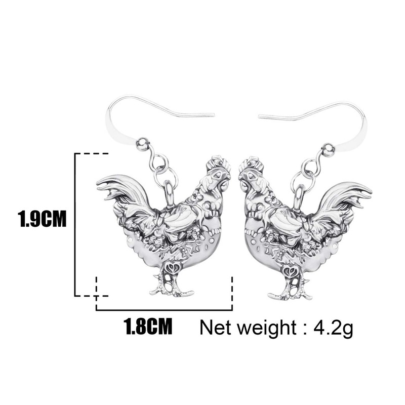 DOWAY Enamel Floral Chicken Hen Earrings Dangle Drop Charm Farm