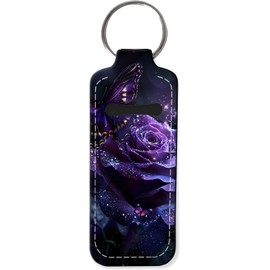 KLLRO RUO Chapstick Holder Keychain Fashion Lipstick Sleeve Lip Balm Portable Pocket Lip Gloss Tube Holder Clip-on Makeup Travel Accessories - Purple Butterfly Flower