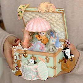 LOVE FOR YOU Gift Wrapped Cat Treasure Chest Rotating Umbrella Music Box for Girls Kids Women Mom Girlfriends Daughters Wives Baby Christmas Mothers Day Birthday Gifts Melody Castle in The Sky