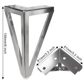 Eumtenr 6 Inch Solid Metal Furniture Legs, Heavy Duty Silver Furniture Sofa Feet, DIY Replacement Couch Legs, Suitable for Sofas, Coffee Tables, Cabinets - with Rubber Floor Protectors (Set of 4)
