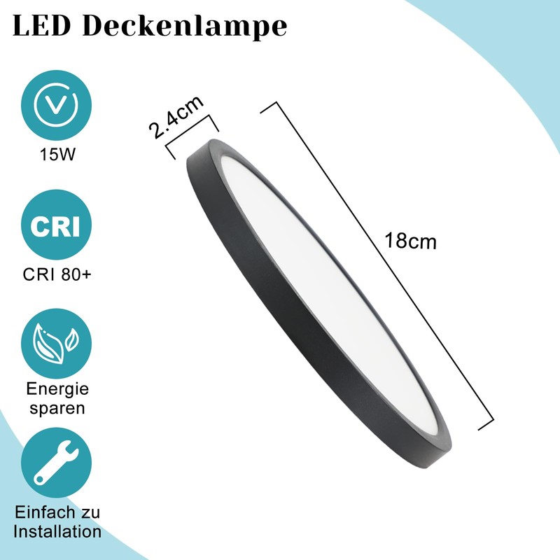 ZMH Ceiling Light LED Ceiling Light Bathroom Lamp Flat 15