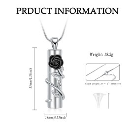 VCCWYQK Cremation Jewellery Rose Flower Urn Necklace with Hollow Cylinder Cremation Keepsake Urn Pendant Memorial Lockets for Ashes for Women Men, Stainless Steel