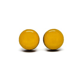 Stud Earrings, Neutral Earth Tones, 10 mm, Handmade, for Women Men Girls Stainless Steel Posts for Sensitive Ears, Color Dot Studs (Mustard Yellow)