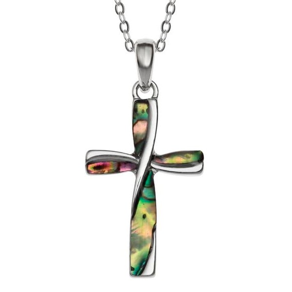 Kiara Jewellery Modern Cross Pendant Necklace Inlaid With Greenish Paua