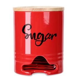 Farmhouse Sugar Packet Holders with Lid, Ceramic Sugar Packet Caddy Dispenser for Countertop,Sugar Packet Organizer Storage Container for Beverage Supplies (Red)