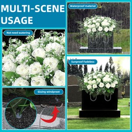 LOSFOTBO Headstone Flower Saddle,Large Artificial Headstone Flower Saddles for Graves,Cemetery Memorial Flowers for Outdoor Tombstone Decorations (White)