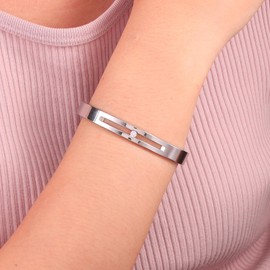 MILAKOO Zircon Bangle Stainless Steel for Women Rhinestone Bracelet Silver Rose Gold Black 6 mm/8 mm, Stainless Steel