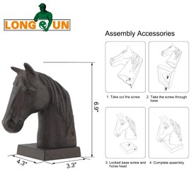 Horse Decorative Bookend Vintage Cast Iron Decor Heavy Book Ends Door Stop Unique Horse Head Status Home Decor,Ideal for Reading Room Living Library Office Shelf Desk Decor