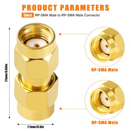 KUOQIY RP-SMA Male to RP-SMA Male Plug Connector, RF Coaxial Adapter, for 2G 3G 4G LTE Antenna, Router, Pack of 5