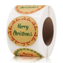 500pcs 2 inch Merry Christmas Stickers Labels Roll, 4 Different Designs, Round Christmas Tags Stickers Envelope Stickers Adhesive Xmas Decorative Gift Wrapping Sticker Christmas Business Sticker