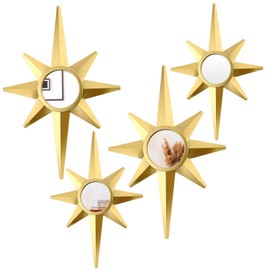 Blulu 4 Pcs Metal Starburst Wall Mirrors Decor 8 Pointed Gold Atomic Stars Hangings Mid Century Modern Elegance Accents Easy Installation Finish Metal Mirrors for Home Office Room