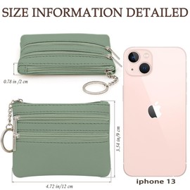 Small Coin Purse, Small Wallet for Woman, Change Wallet, Zipper Coin Pocket Small Ladies Purse with 3 Compartments & Keychain, Small & Lightweight, Easy to Carry（Light Green）