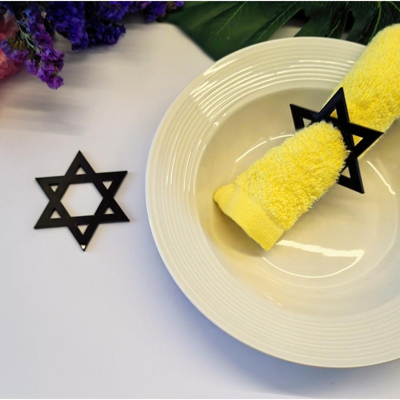 ACFENG Set of 12 Star of David Star Black Napkin
