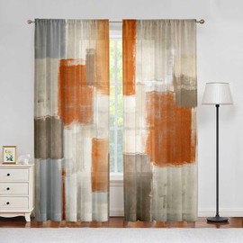 XFLINGBAO Orange Grey Curtains for Living Room Multicolor Checkered Curtains 84 Inch Length 2 Panels Set, Abstract Geometry Art Window Curtains Bedroom Drapes Rod Pocket Burnt Orange Curtains