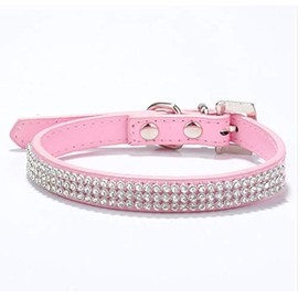 Haoyueer Cute Dazzling Sparkling Elegant Fancy PU Leather Bling Rhinestone Crystal Jeweled Pet Cat Dog Puppy Collar(Pink,S)