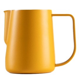 watchget ミルク泡立てピッチャー 250ml (8オンス)ラテアートに適用 エスプレッソマシン用 ステンレススチール製ミルクジャグ カプチーノ、ラテのための最適なエスプレッソ蒸しピッチャーミルクジャグカップ,イエローマットコーティング