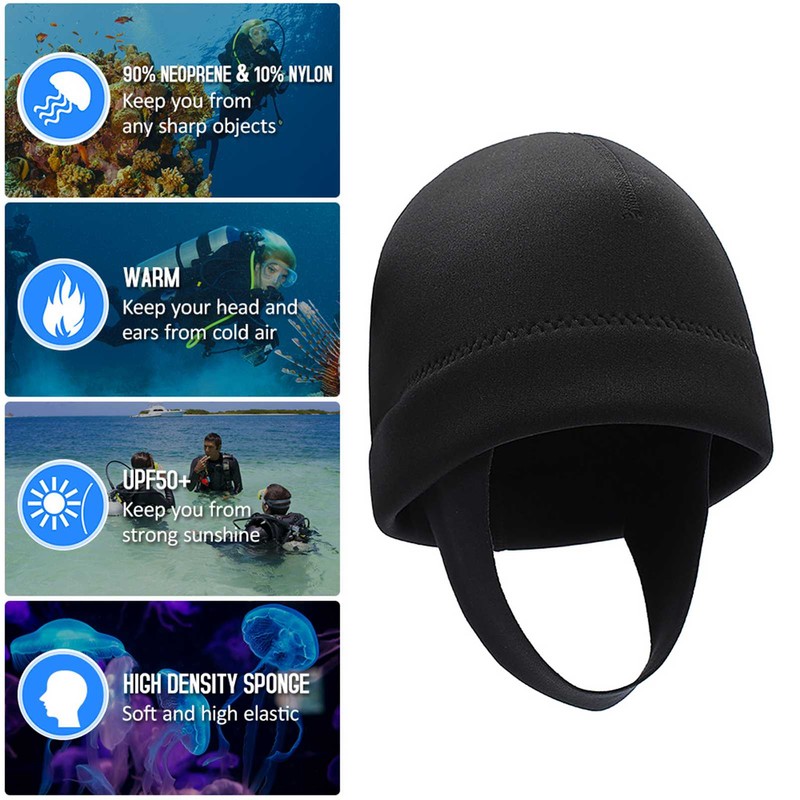 2mm Neoprene Snorkeling Cap UV Protection Warm Diving Hood Wetsuit