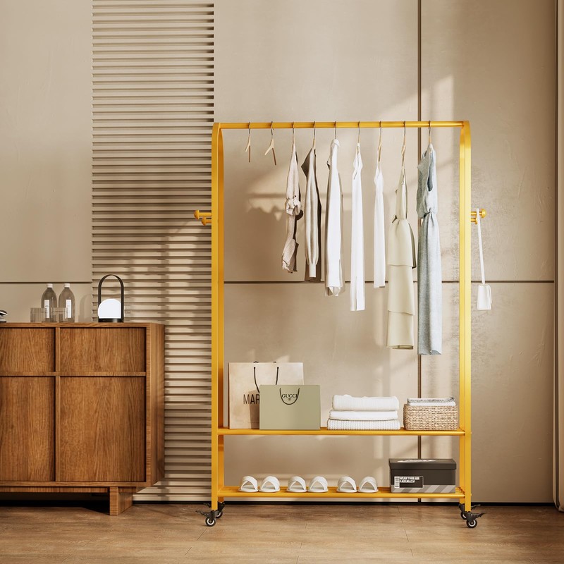 BUZUEY Sturdy Heavy Duty Clothes Rack With Wheels,Modern Clothing Rack