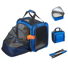 Large Cat Carrier with Litter Box, Expandable Cat Carrier for Car Travel, 17.3"x16.2"x13" Soft-Sided Pet Carrier, Collapsible Pet Carrier for Car Travel with Lockable Zippers for Medium Large Cat