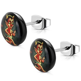Bungsa Teufel Unisex Stud Earrings Made of 316L Stainless Steel 10 mm, Plastic, No Gemstone