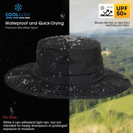 TOP-EX UPF 50 Mens Sun Hat with Neck Protection Wide Brim Summer UV Protection Hiking Safari Hat Waterproof Fishing Boonie Hats Breathable Womens Sunhat for Outdoor Walking Gardening Black M/L